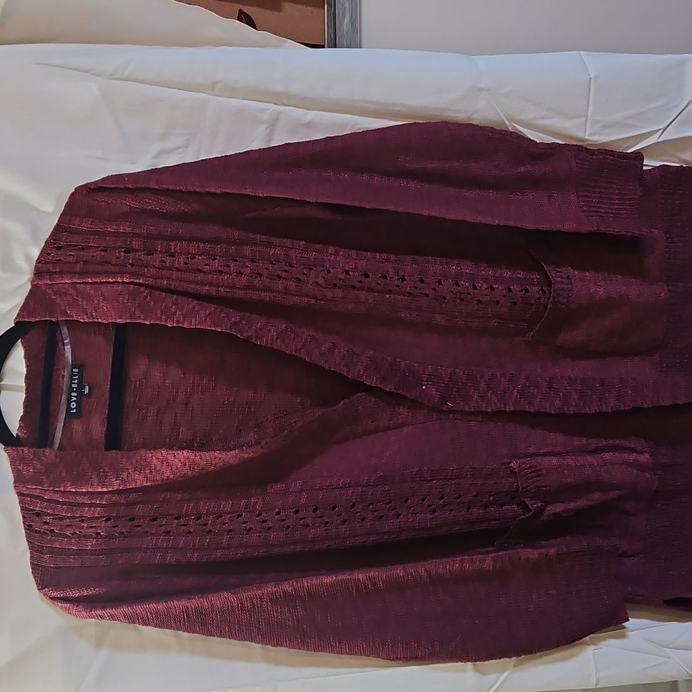 Love Ellie Cardigan Sweater, In Size Large, Burgundy
